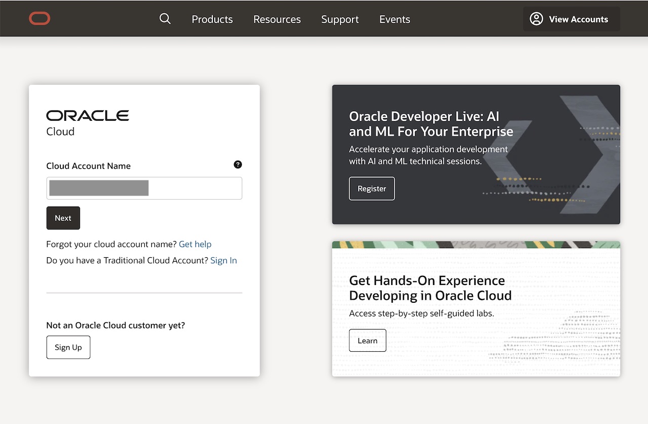 OCIコンソールにサインイン